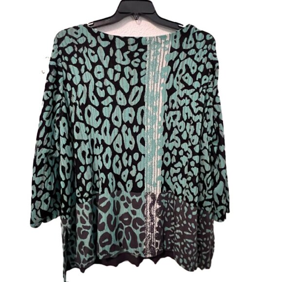 Ming Wang Pullover Tunic Sweater, Turquoise/Black pattern,  Size 2X - Picture 3 of 8